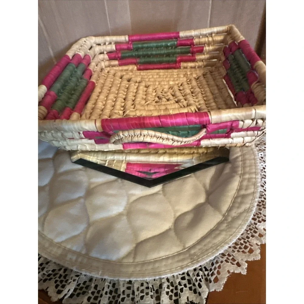 handmade vintage woven grass or palm tray‎ basket